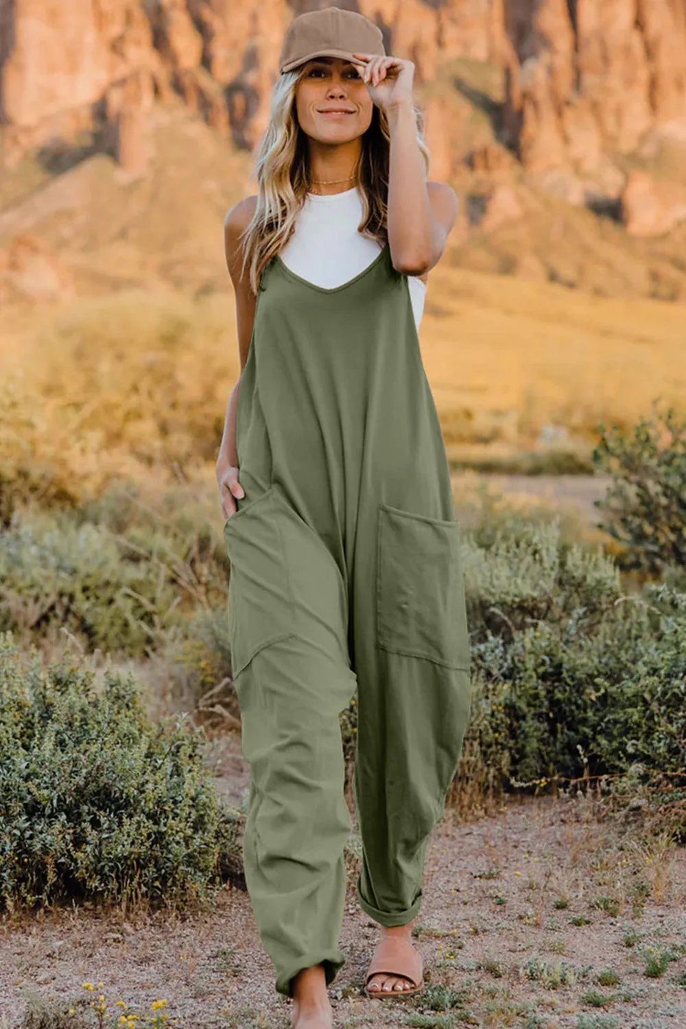 🌼 Double Take Full Size V-Neck Sleeveless Jumpsuit with Pockets 🌼