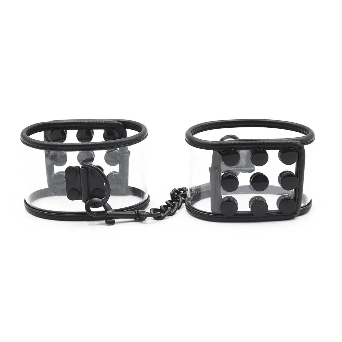 1829MQ      Clearly Comfy Wrist Cuffs with Black Hardware, Padded Edge and Connection Clips