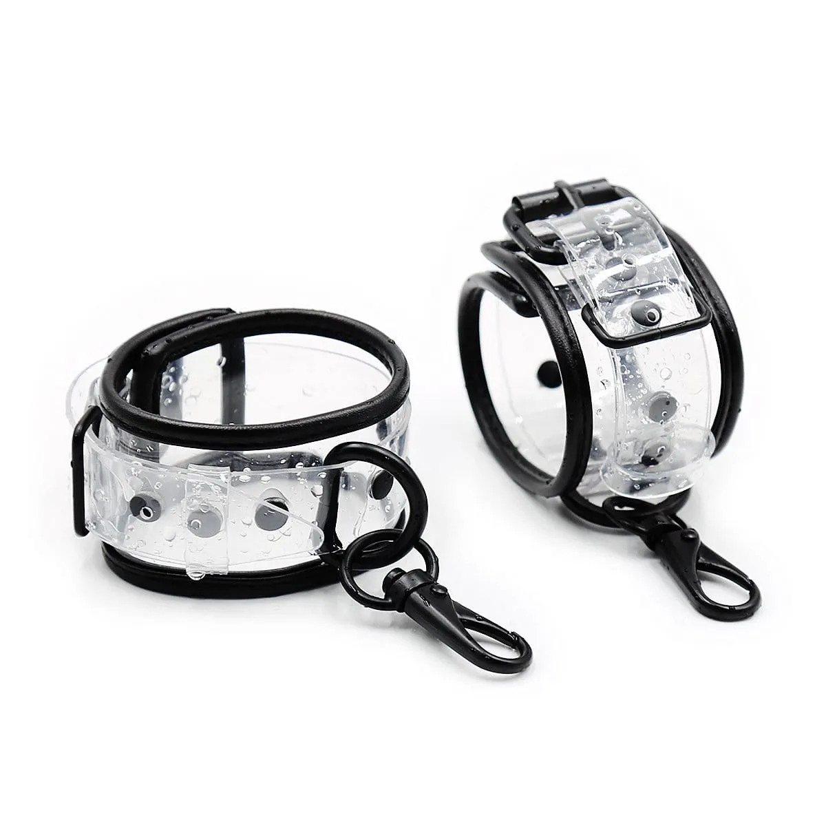 1829MQ      Clearly Comfy Wrist Cuffs with Black Hardware, Padded Edge and Connection Clips