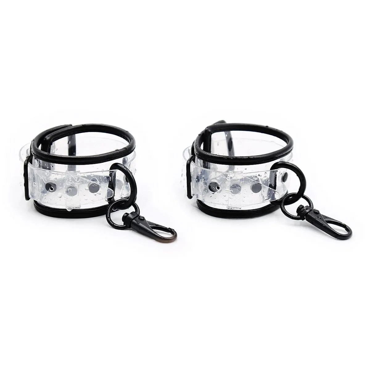 1829MQ      Clearly Comfy Wrist Cuffs with Black Hardware, Padded Edge and Connection Clips