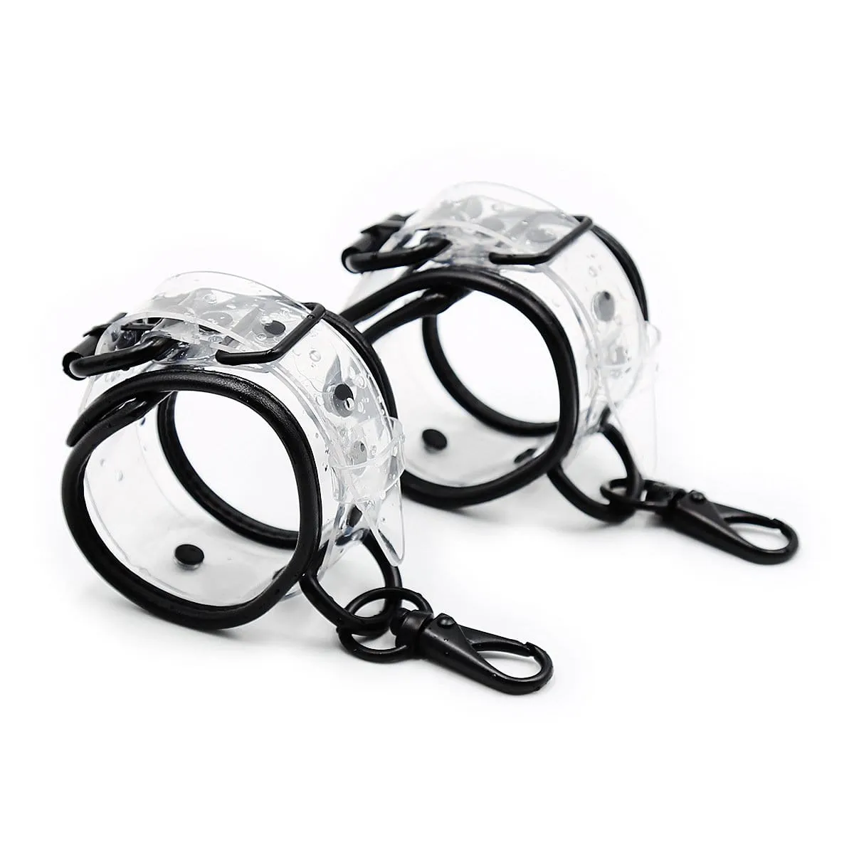 1829MQ      Clearly Comfy Wrist Cuffs with Black Hardware, Padded Edge and Connection Clips