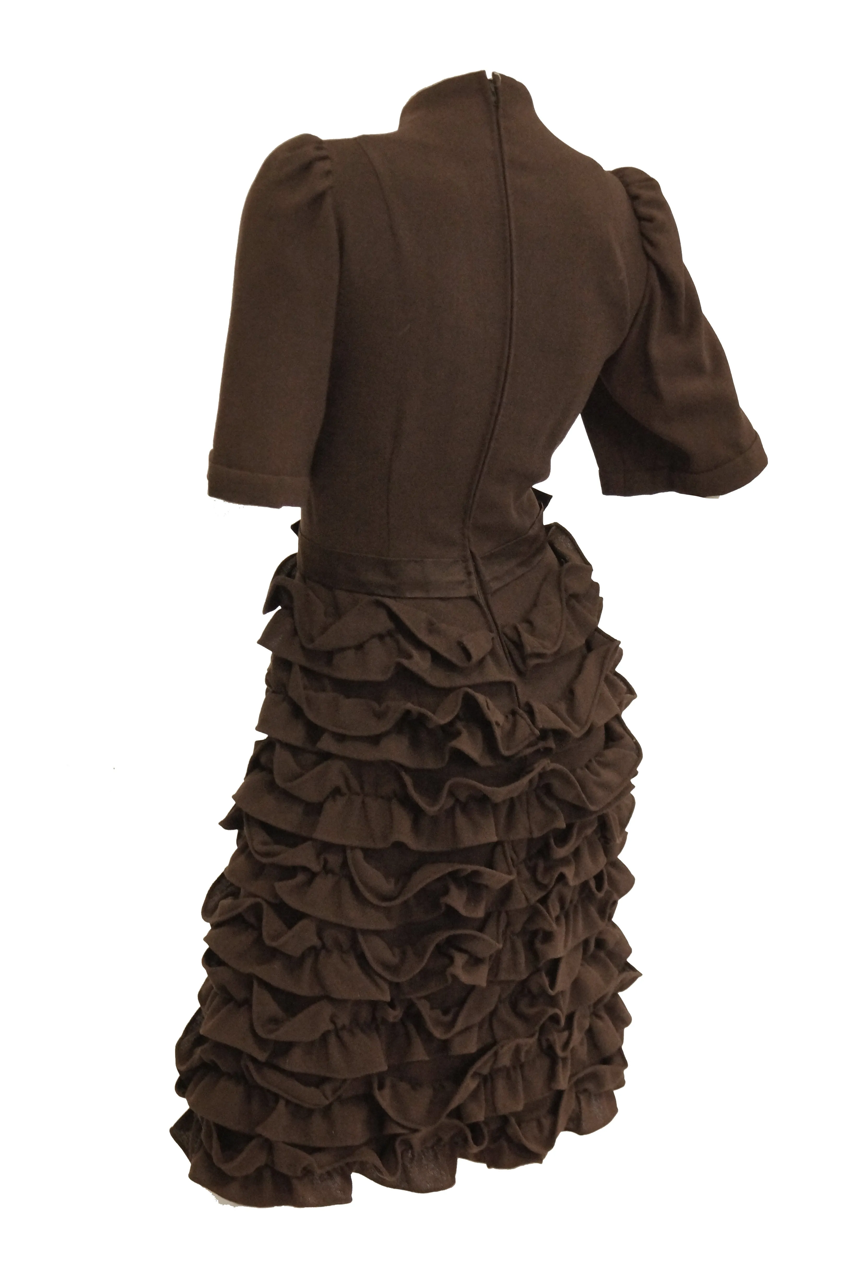 1960s Cardinali Chocolate Brown “Sample” Cocktail Dress w/ Scalloped Skirt