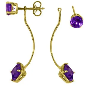 4.15 Carat 14K Solid Yellow Gold Stud Drops Earrings Natural Amethyst