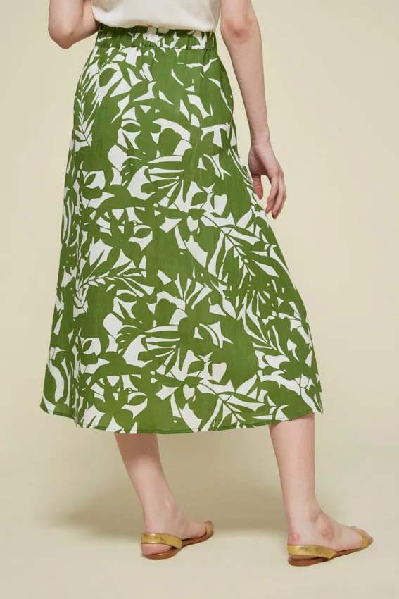 86975921 Maxi Skirt with Print - Leaves Print