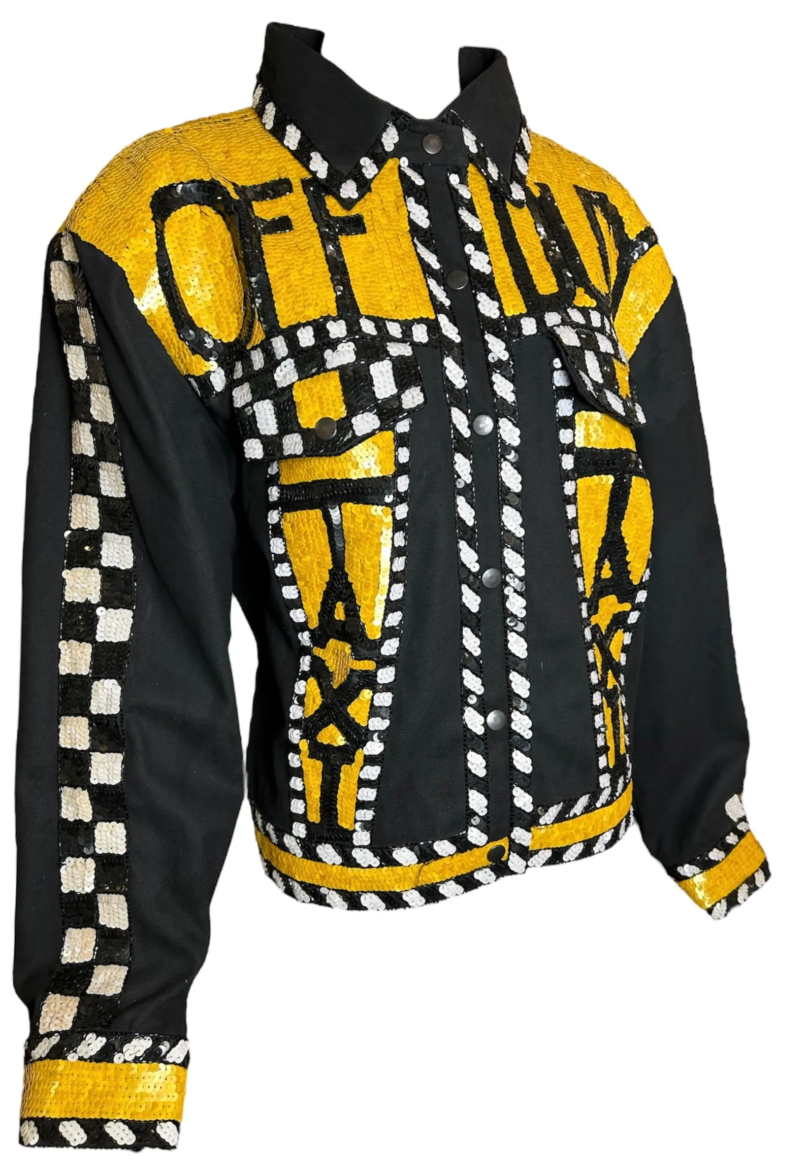 90s Hand Sequined Maximalist Novelty Taxi Jacket