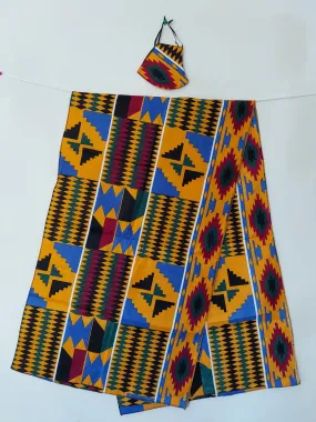 African Kente  Mask/Headscarf Set - Yellow