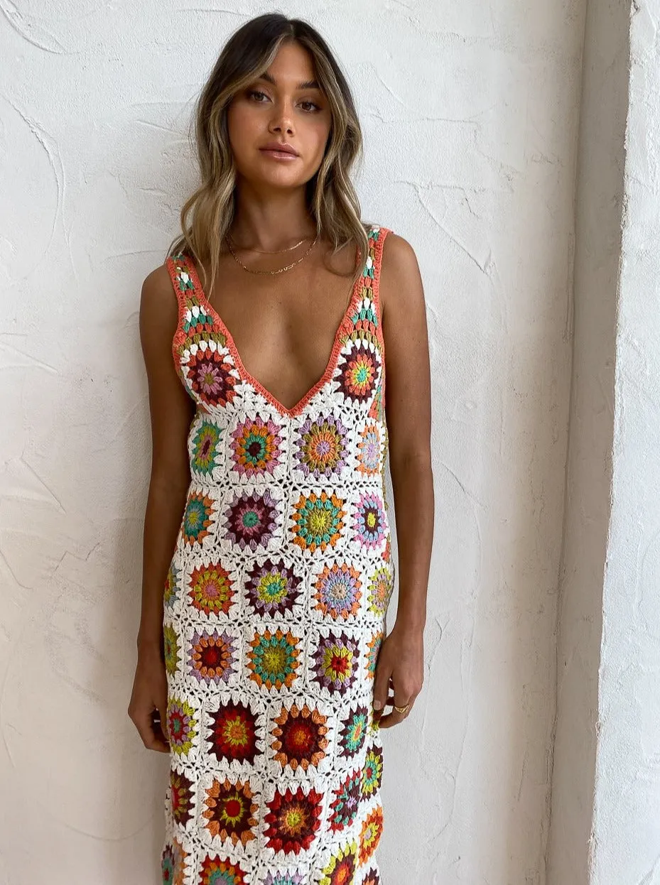 Alemais Crochet Midi Dress in Multi