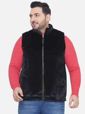 aLL - Plus Size Men's Regular Fit Black Solid Lightweight Fur Jacket