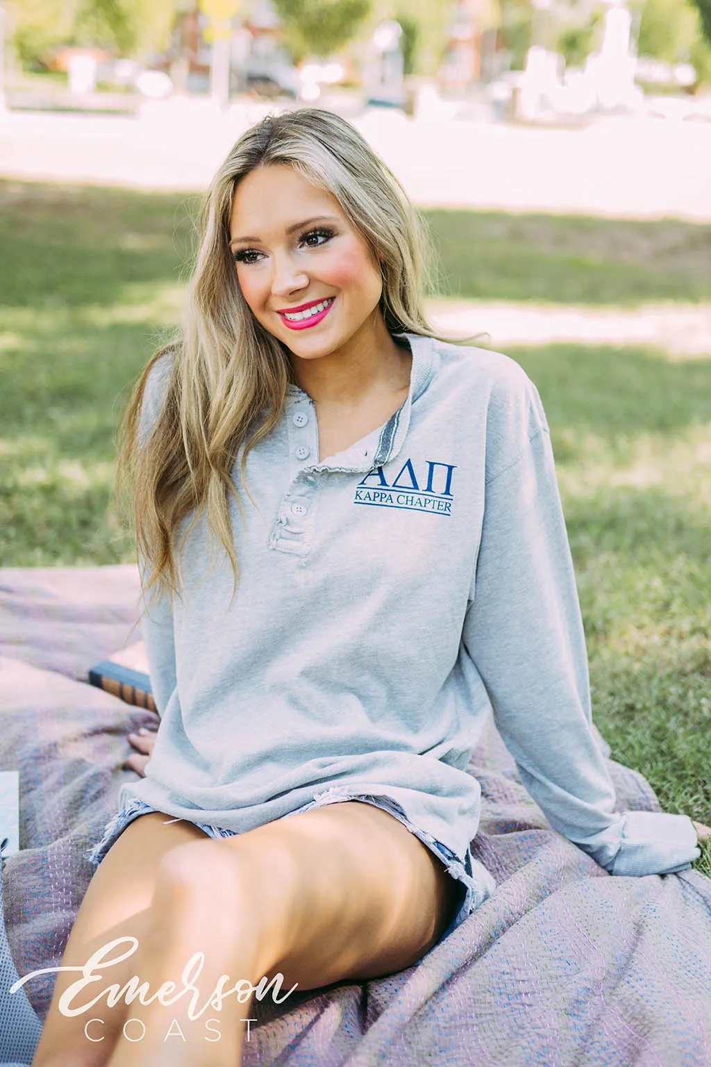 Alpha Delta Pi PR Greek Letter Long Sleeve Henley