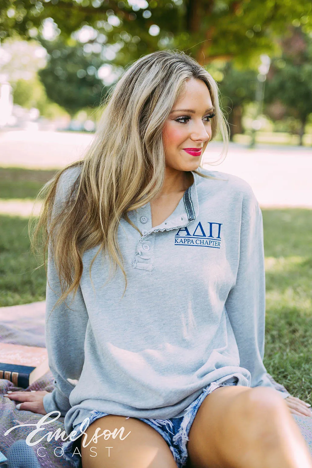 Alpha Delta Pi PR Greek Letter Long Sleeve Henley