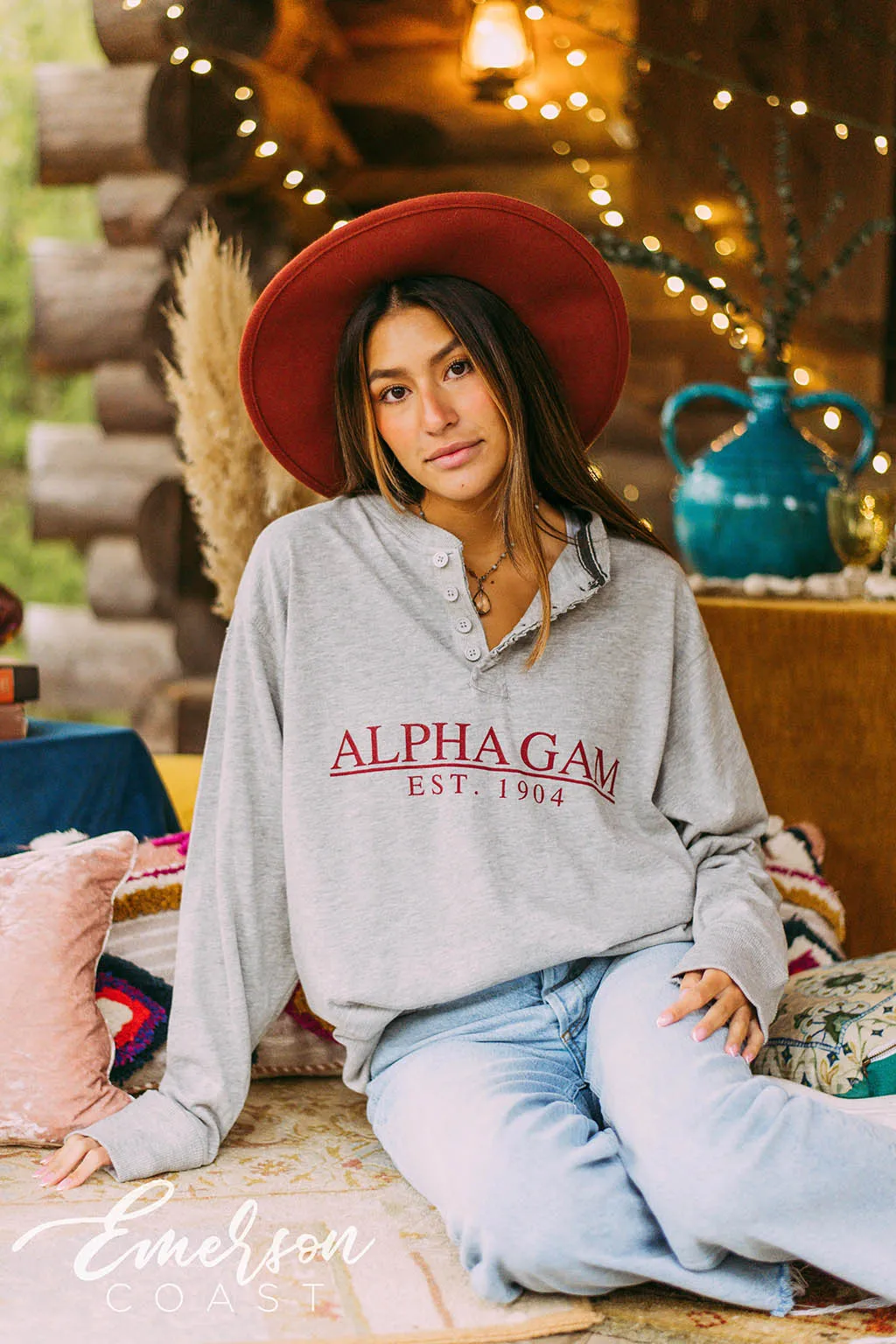 Alpha Gam Thermal Henley Long Sleeve