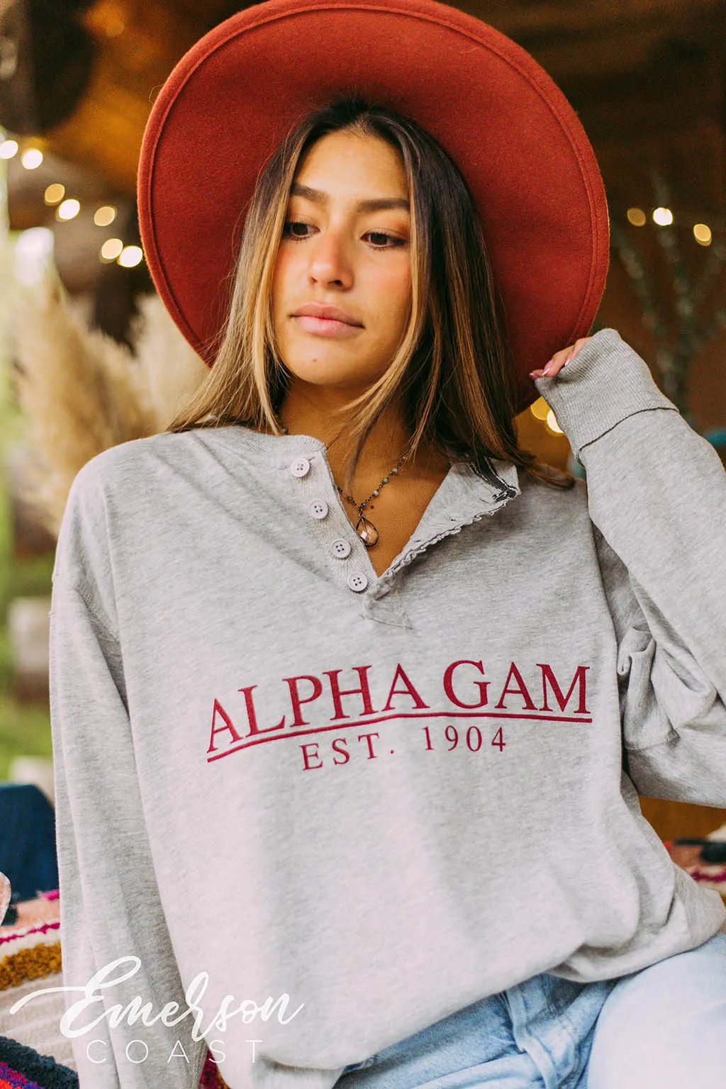 Alpha Gam Thermal Henley Long Sleeve