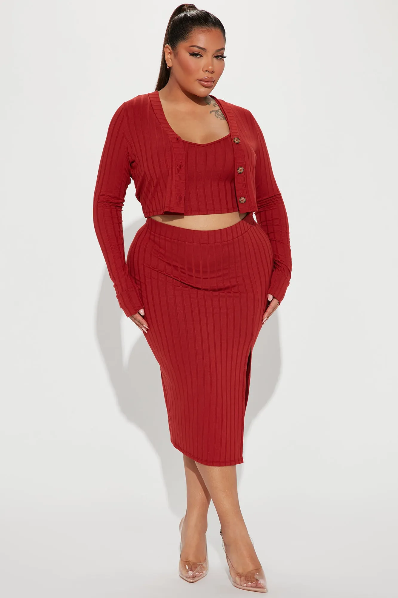 Always There 3 Piece Skirt Set - Rust