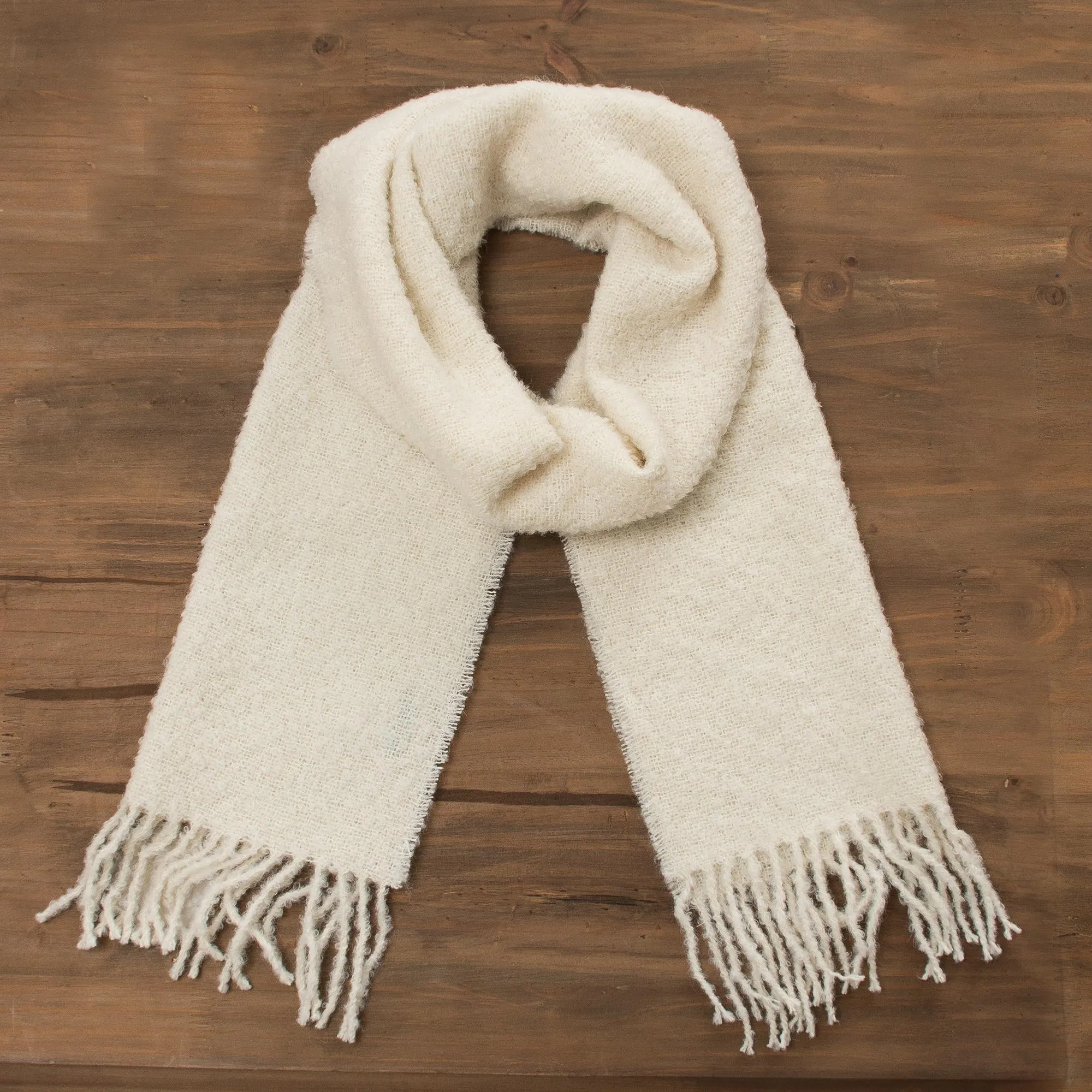 Andean Delight in Bone 100% Alpaca Wrap Scarf in Solid Bone from Peru