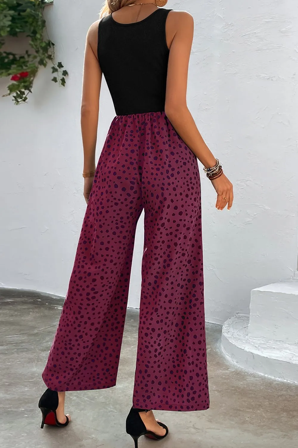 Animal Printed Square Neck Wide Leg Jumpsuit