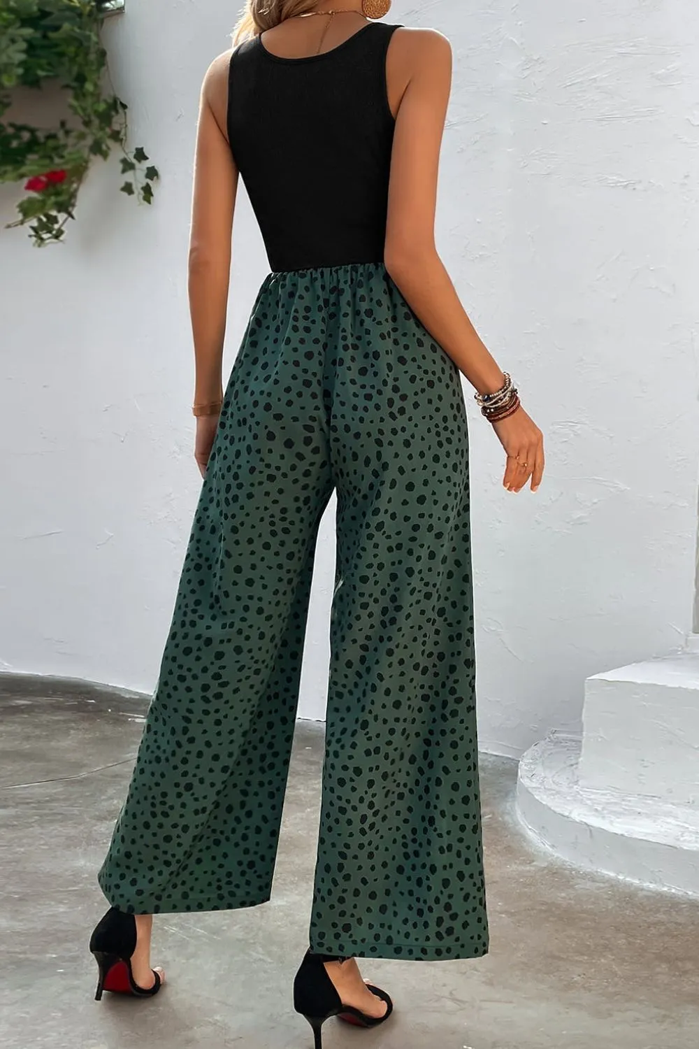 Animal Printed Square Neck Wide Leg Jumpsuit