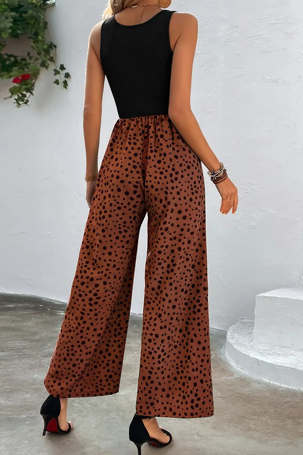 Animal Printed Square Neck Wide Leg Jumpsuit