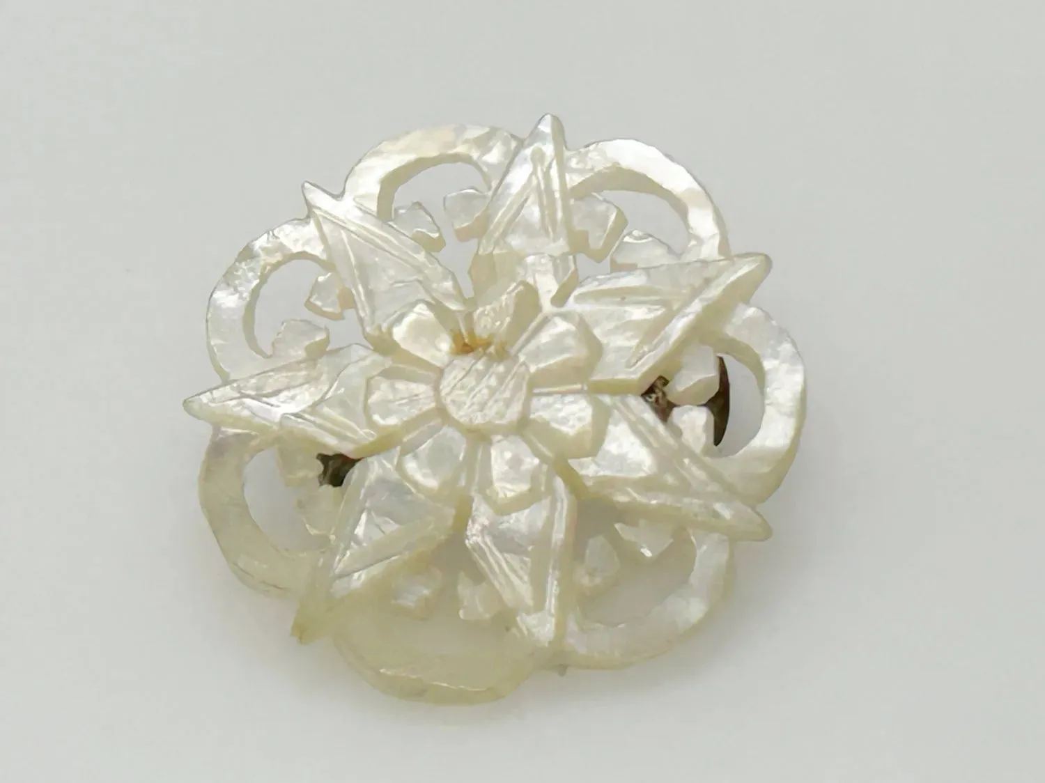 Antique Mother of Pearl Carved Floral Brooch