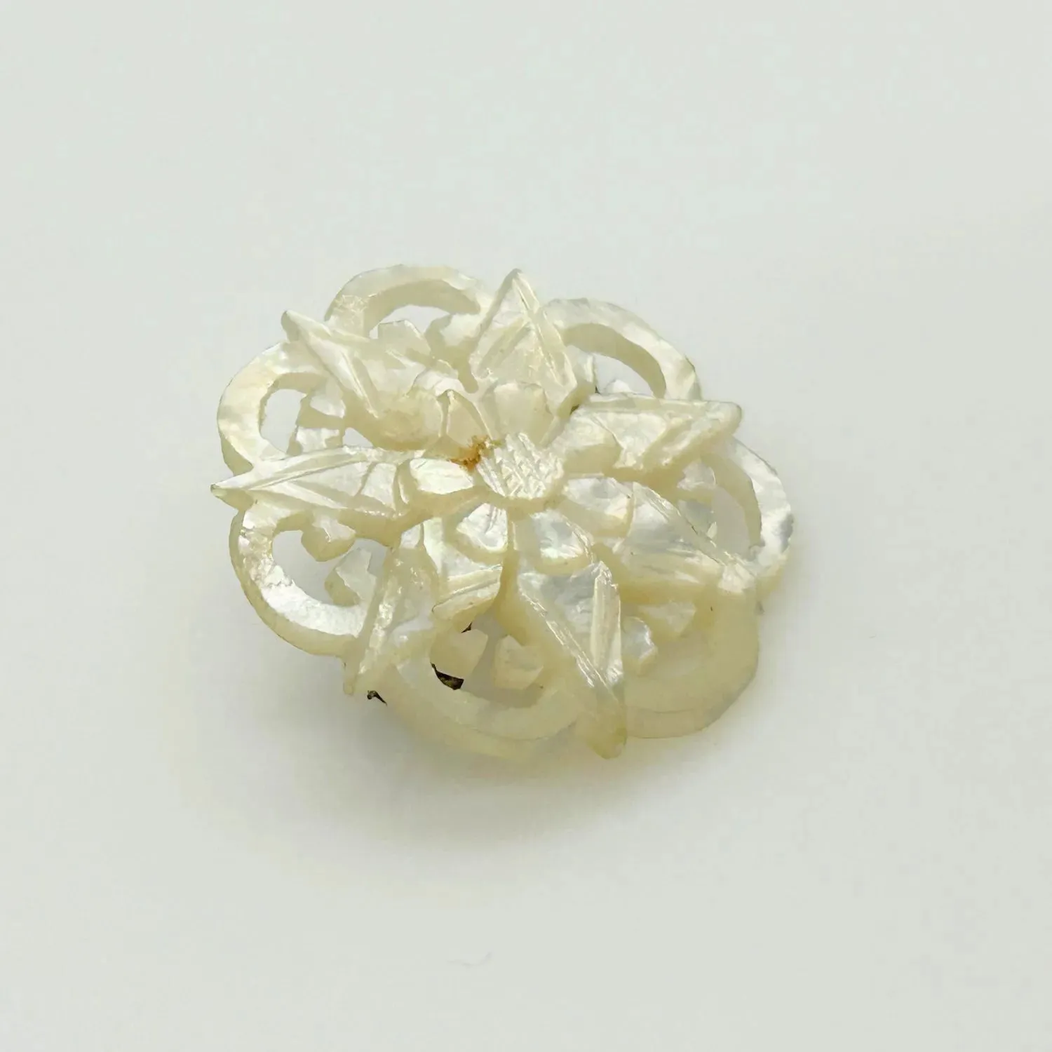 Antique Mother of Pearl Carved Floral Brooch