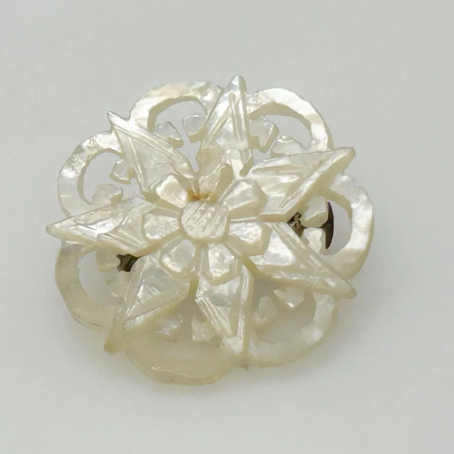 Antique Mother of Pearl Carved Floral Brooch