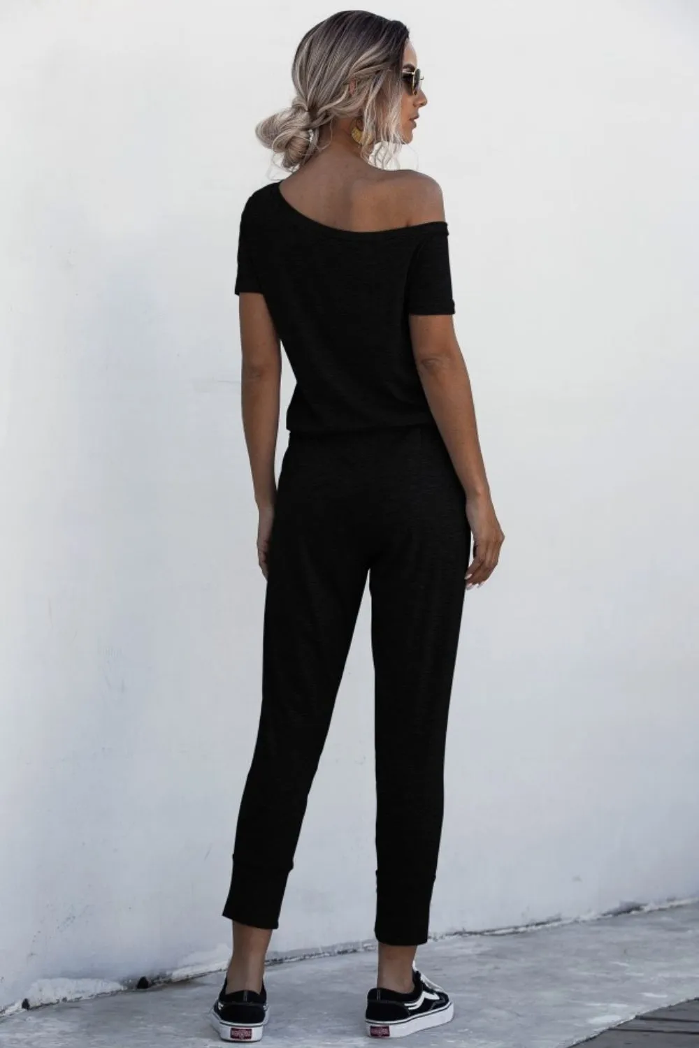 Asymmetrical Neck Tied Jumpsuit with Pockets