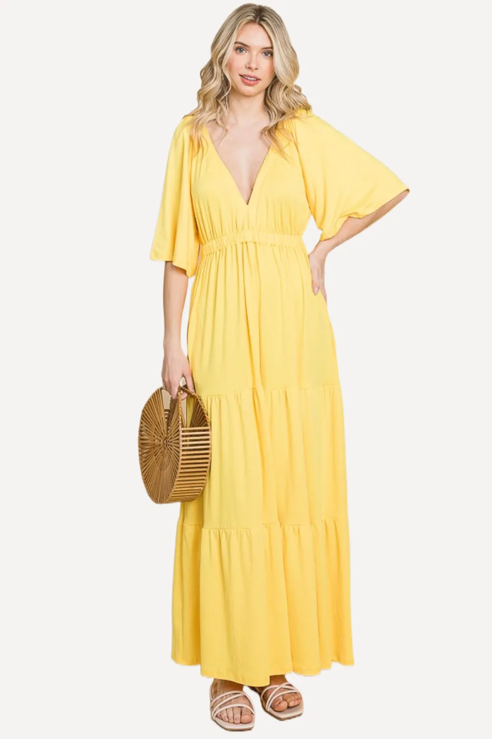 Backless Tiered Dress - Yellow