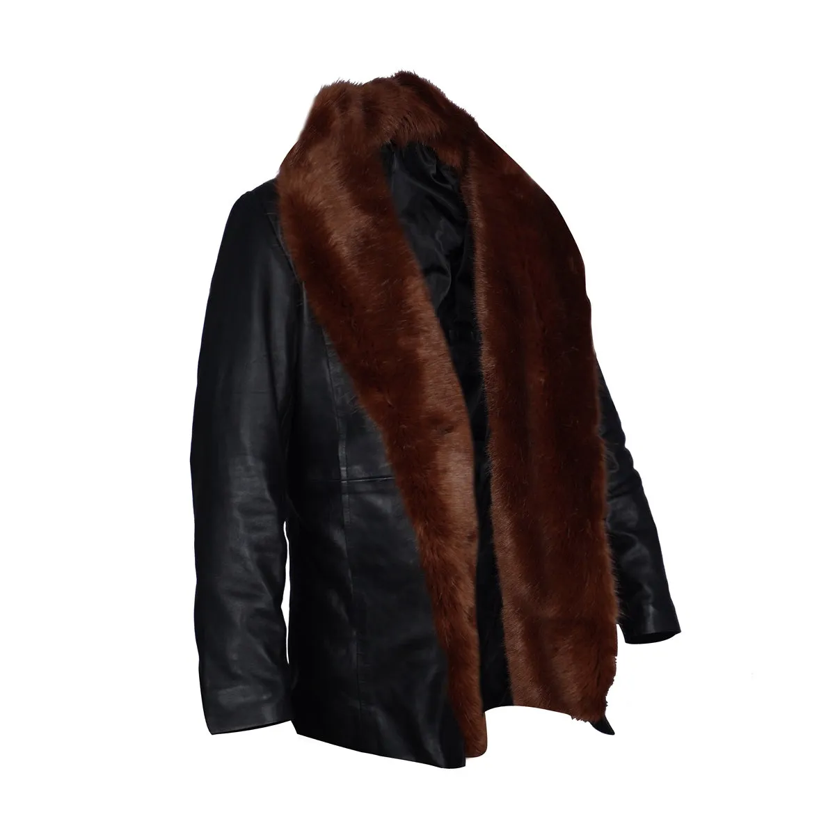 Backside Hand Painted Tiger Eyes With Super Soft Classic Fur Collar Black Leather Coat For Men By Brun & Bareskin