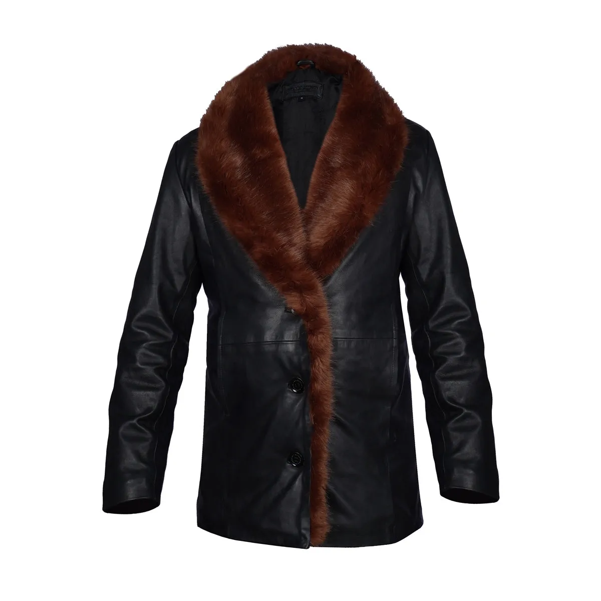 Backside Hand Painted Tiger Eyes With Super Soft Classic Fur Collar Black Leather Coat For Men By Brun & Bareskin