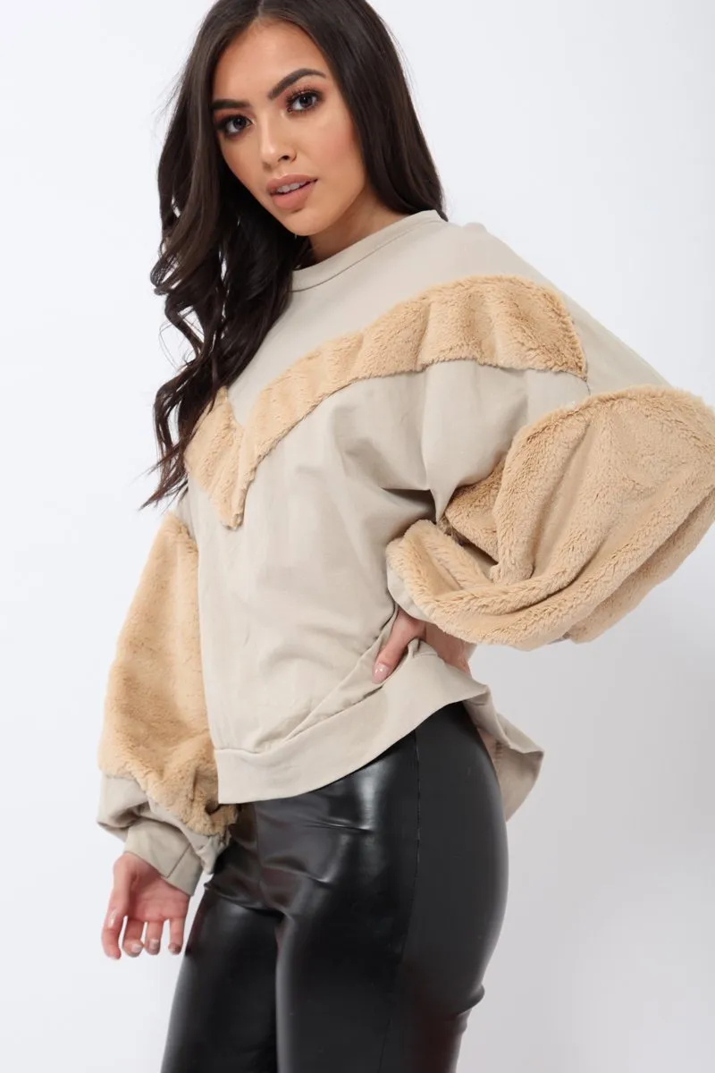 Beige Jumper with Camel Fur - Lara