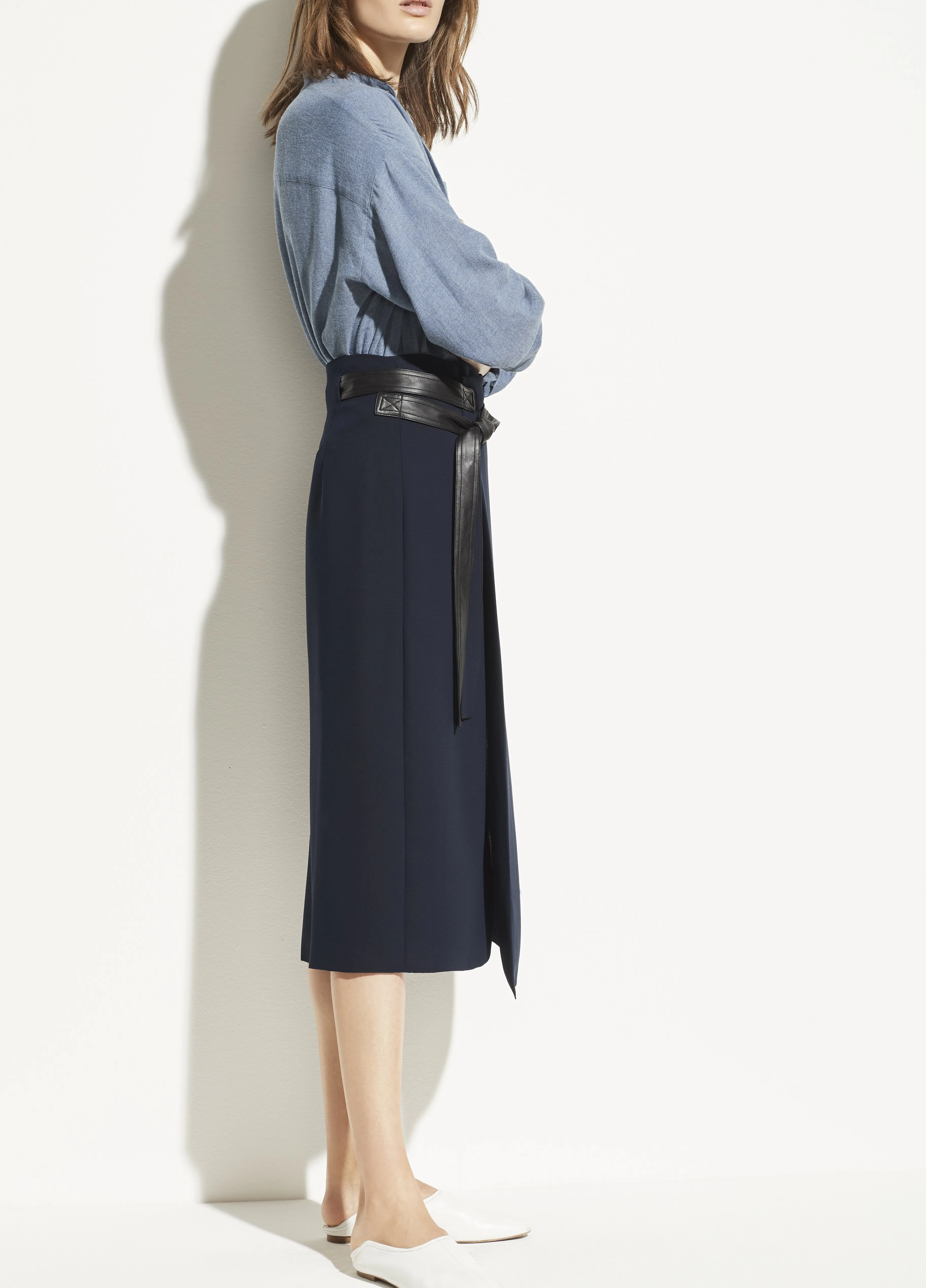 Belted Wrap Skirt in Marine