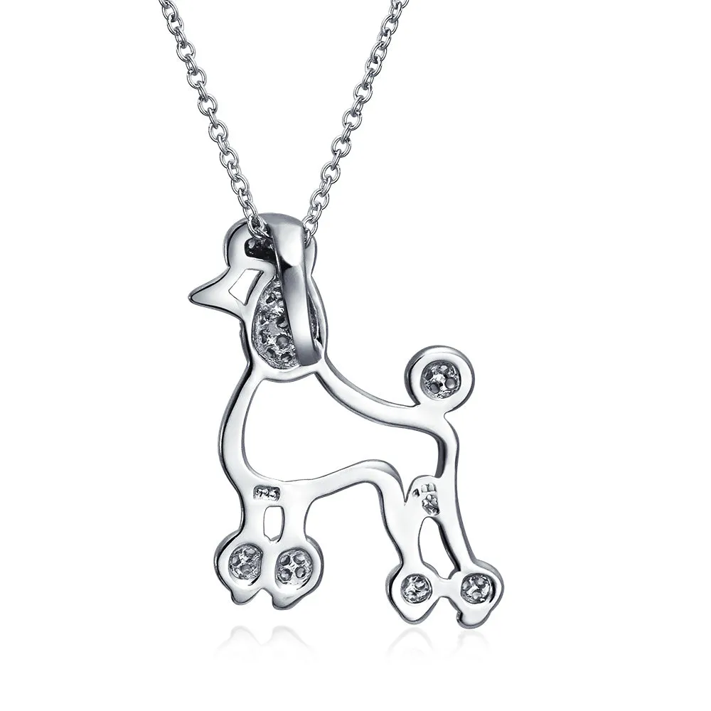 BFF Proud Poodle Puppy Dog Necklace Cubic Zirconia .925 Sterling Silver