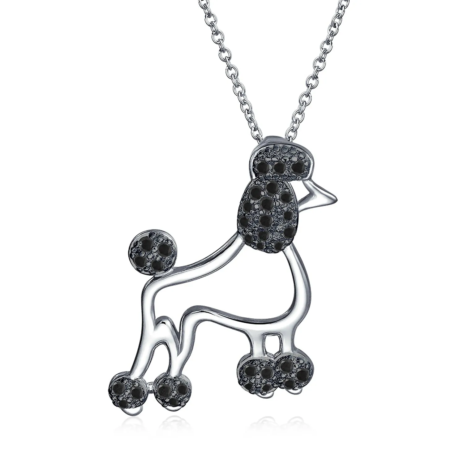 BFF Proud Poodle Puppy Dog Necklace Cubic Zirconia .925 Sterling Silver