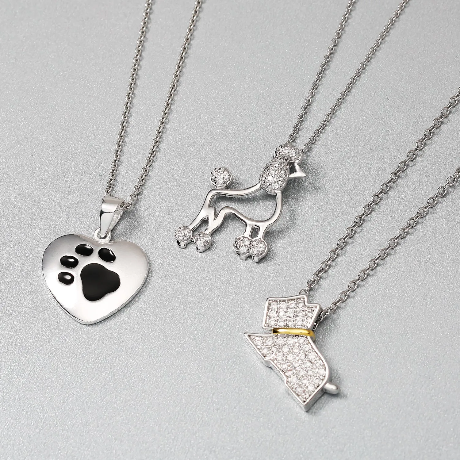 BFF Proud Poodle Puppy Dog Necklace Cubic Zirconia .925 Sterling Silver