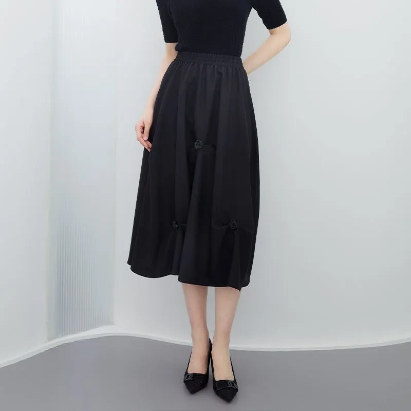 Black Flower Decoration Midi Skirts