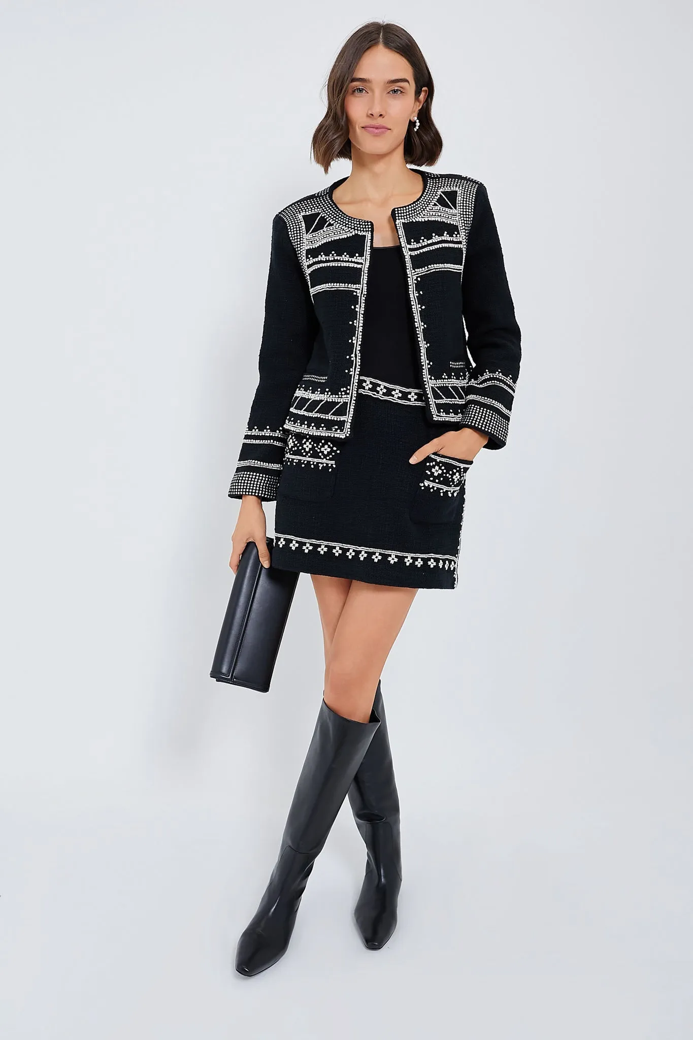 Black Mille Embroidery Long Sleeve Jacket