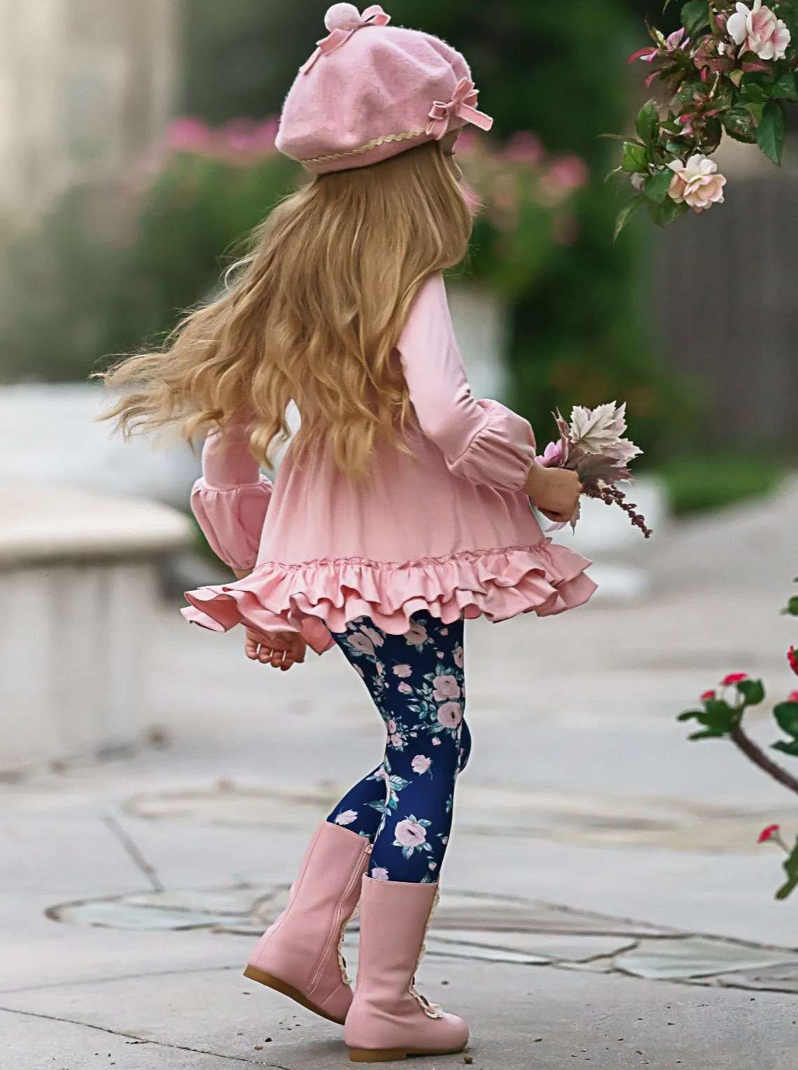 Bloom Like Me Ruffle Tunic, Floral Leggings And Scarf Set