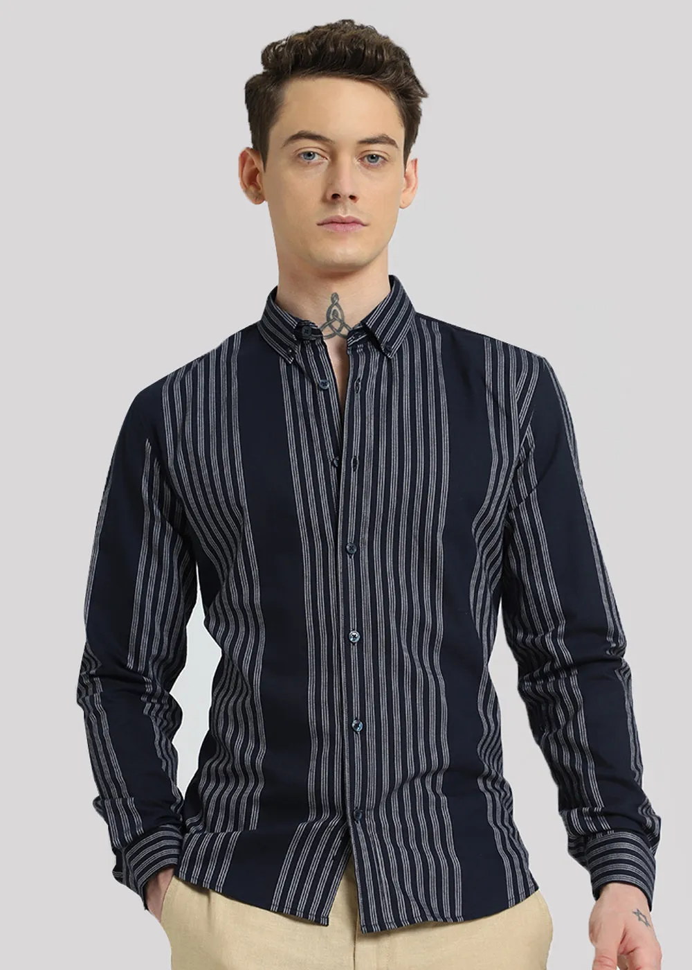 Blue Oxford Stripe Cotton Shirt