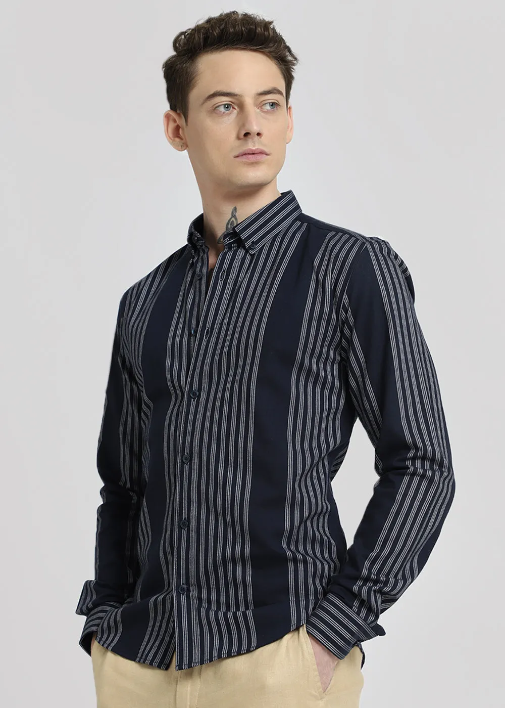 Blue Oxford Stripe Cotton Shirt