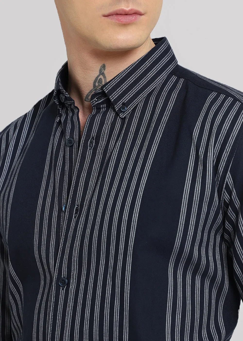 Blue Oxford Stripe Cotton Shirt