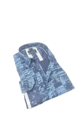 Blue Shadow Print Button Down Shirt