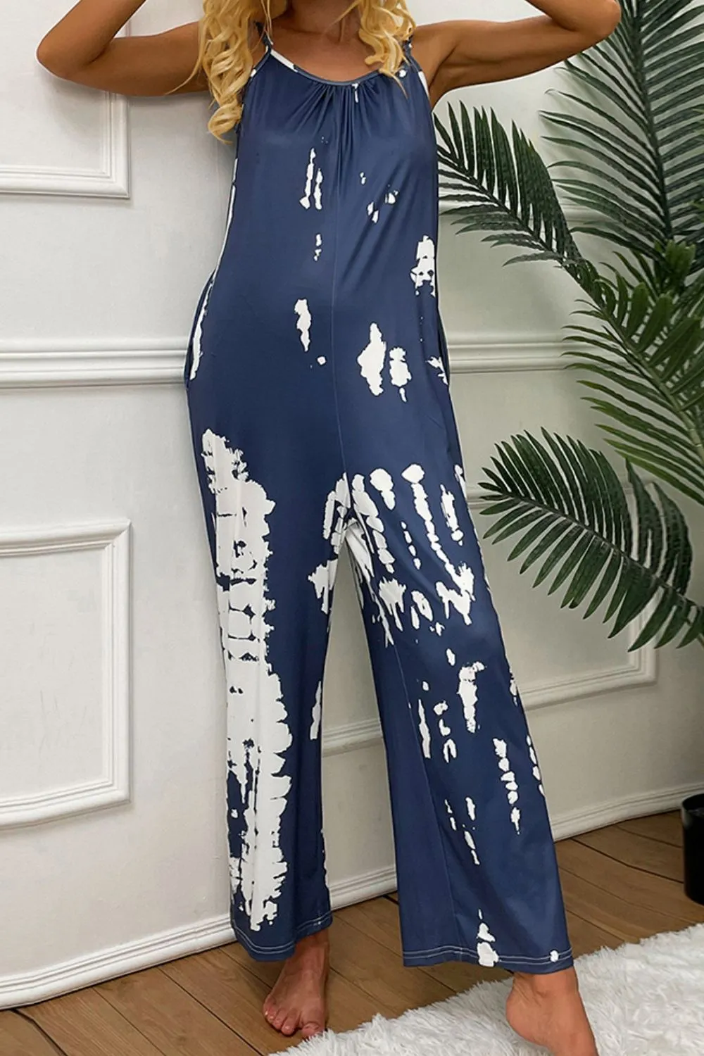 Boho Tie-Dye Spaghetti Strap Jumpsuit with Pockets