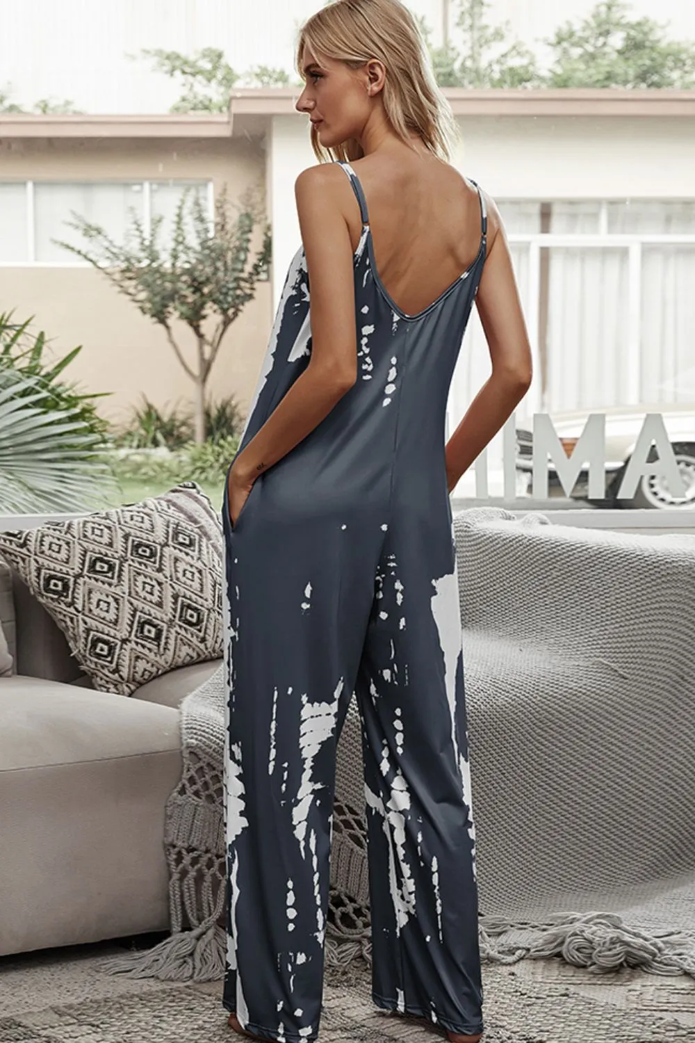 Boho Tie-Dye Spaghetti Strap Jumpsuit with Pockets