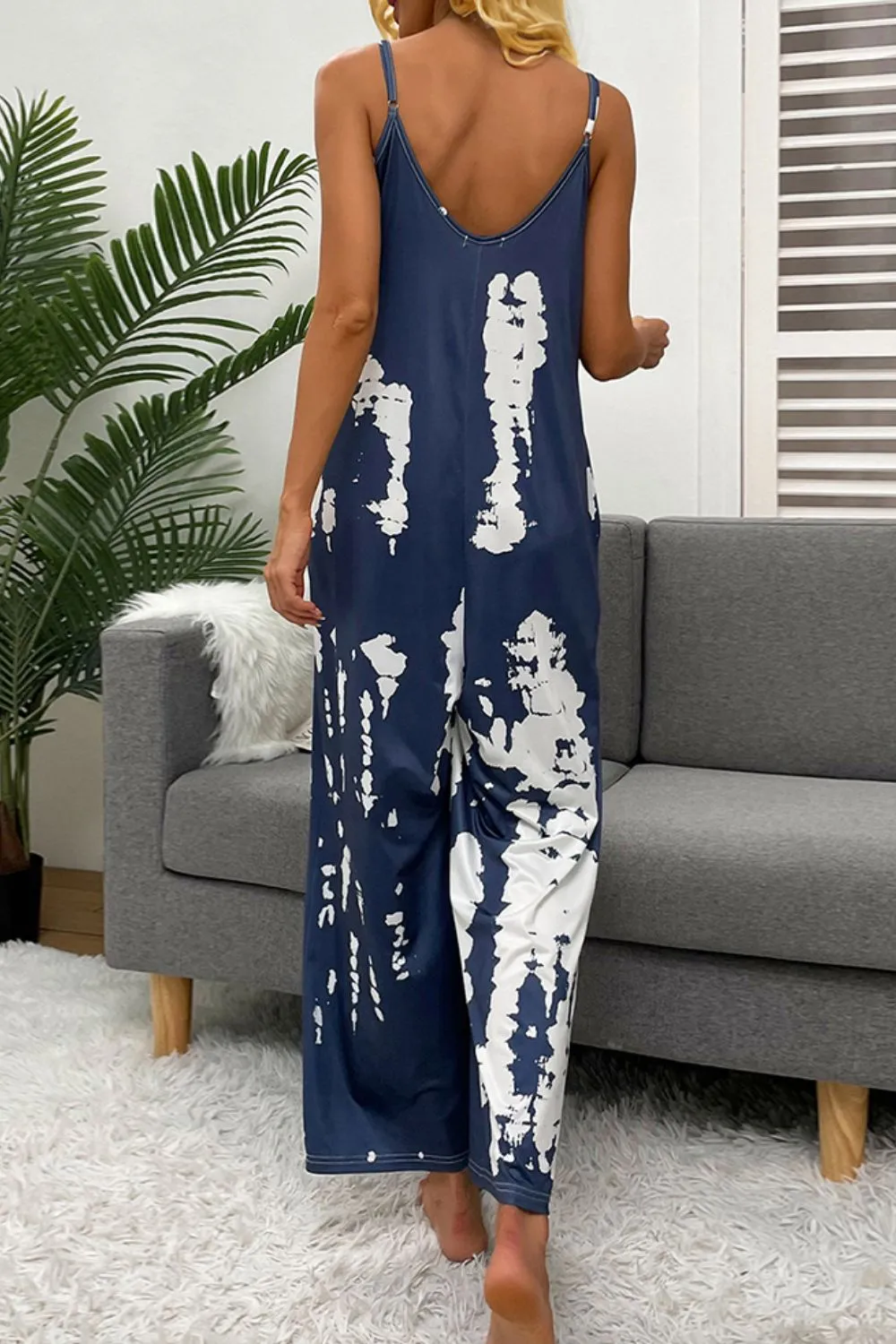 Boho Tie-Dye Spaghetti Strap Jumpsuit with Pockets