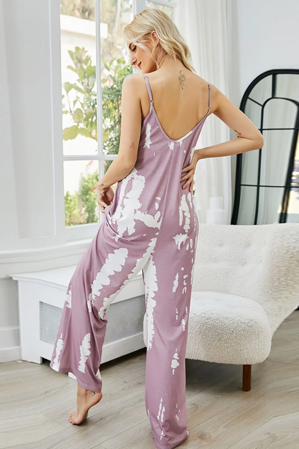 Boho Tie-Dye Spaghetti Strap Jumpsuit with Pockets