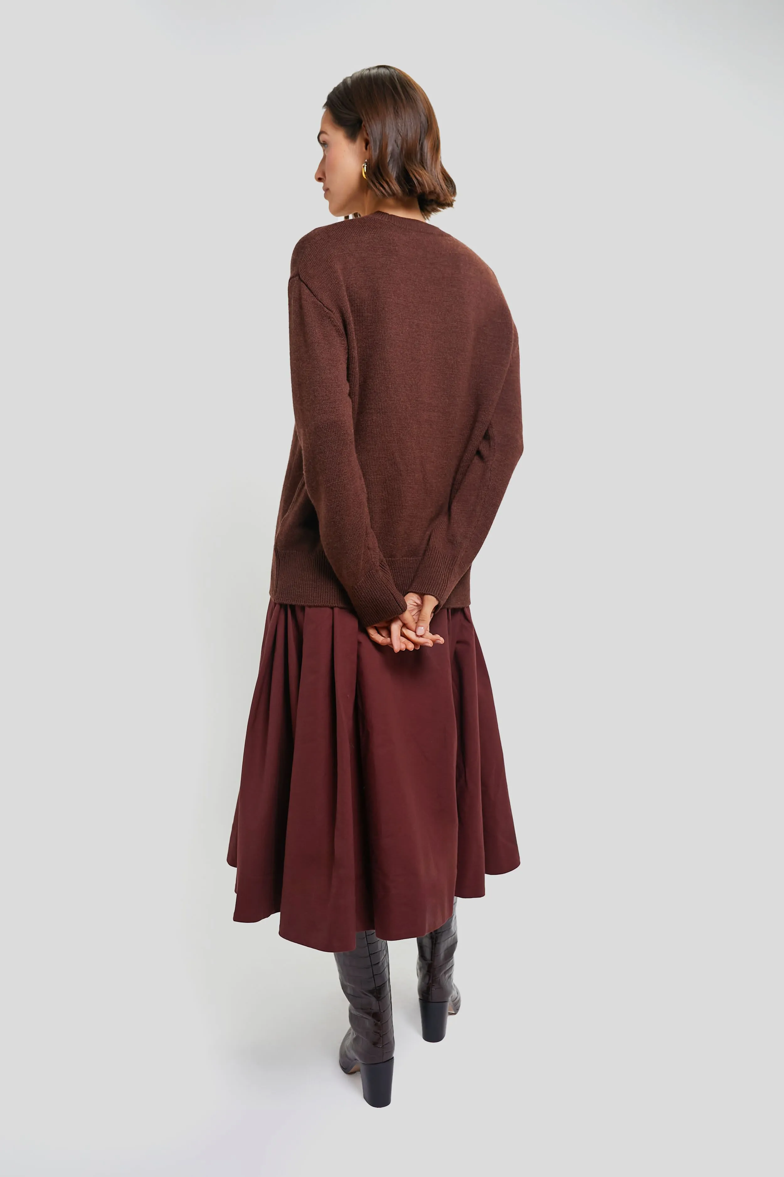 Burgundy Kerith Solid Sportswear Knitted Combo Dress