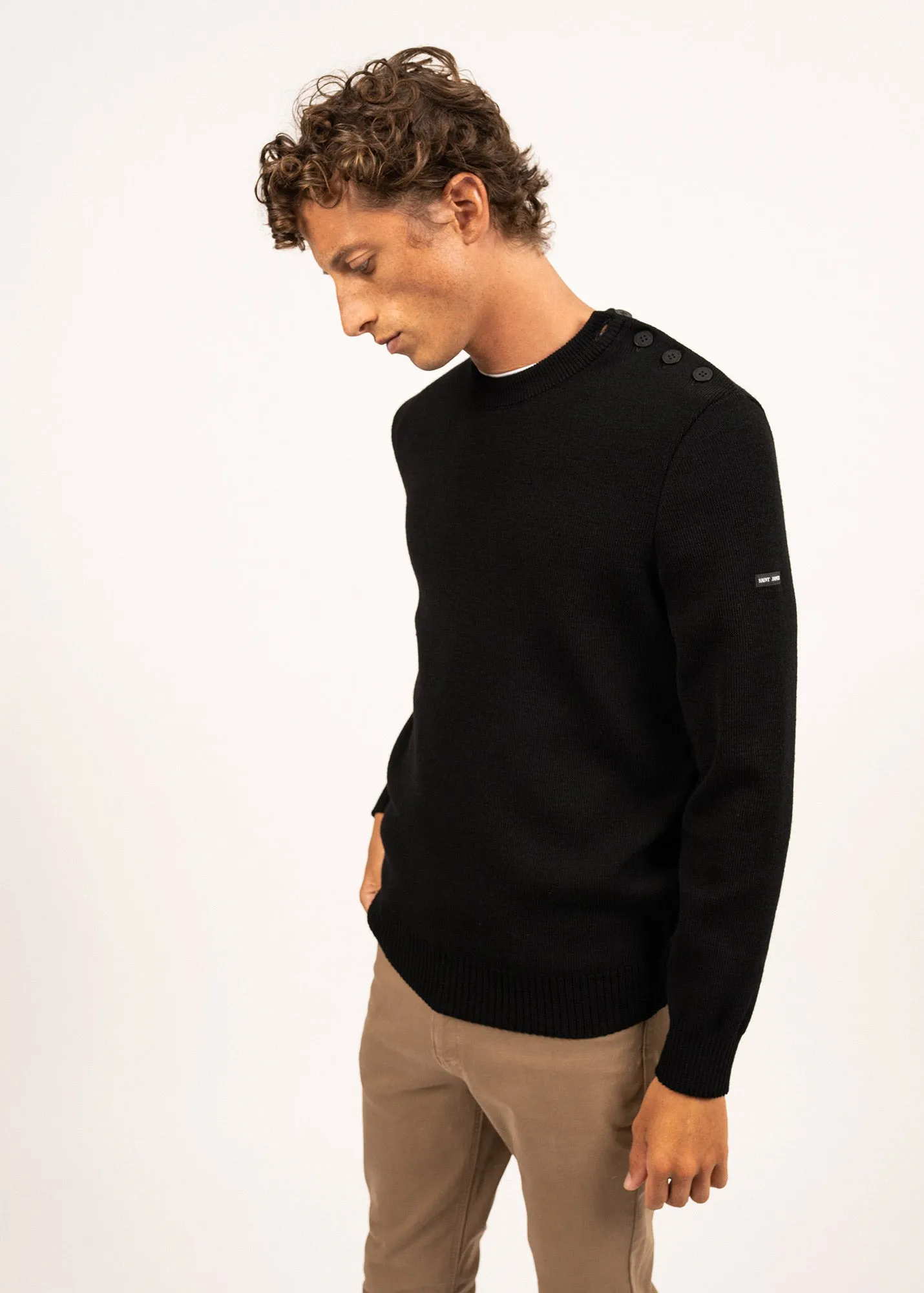 Cancale sailor jumper - regular fit, in pure new wool (NOIR)
