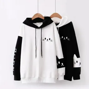 Cartoon Kitty Face Letter Print Hoodie