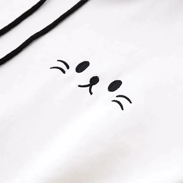 Cartoon Kitty Face Letter Print Hoodie