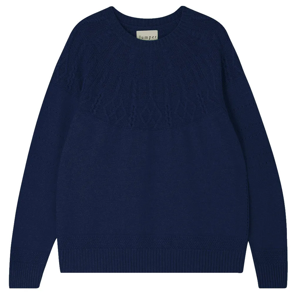 Cashmere Big Cable Crew in Navy