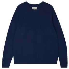 Cashmere Big Cable Crew in Navy